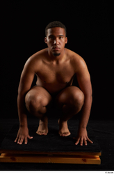 Whole Body Man Black Underwear Average Kneeling Studio photo references